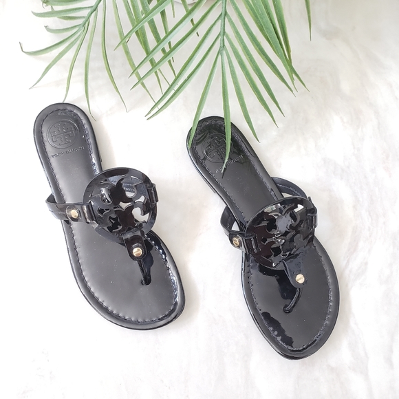 black patent leather miller sandal